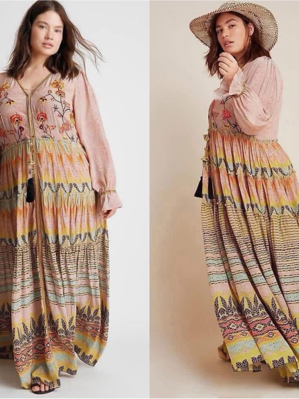Anthropologie Bhanuni Giorgia Embroidered Maxi Dress Size 14